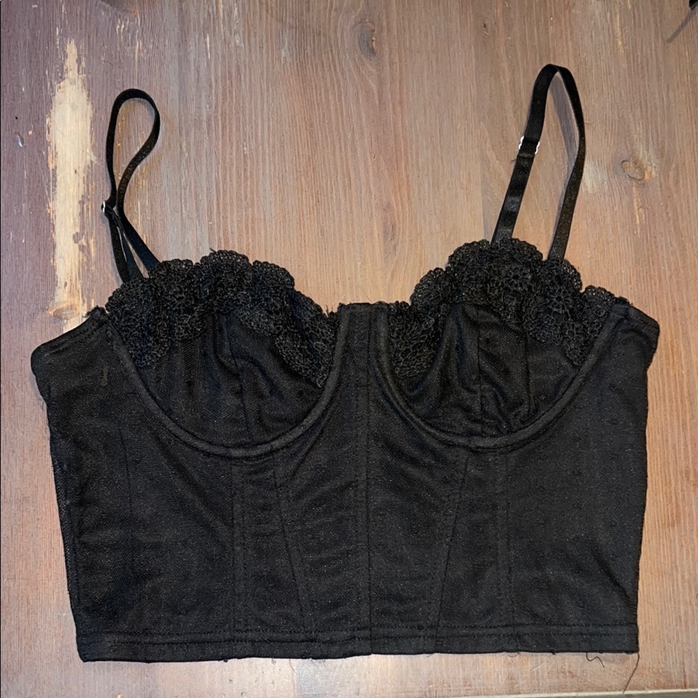 Haute Monde Black Bustier with Lace Detail